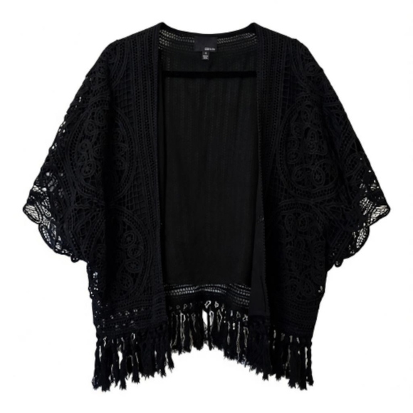 Greylin Sweaters - Greylin Anthropolgie Black Crochet Fringe Cardigan Size Small